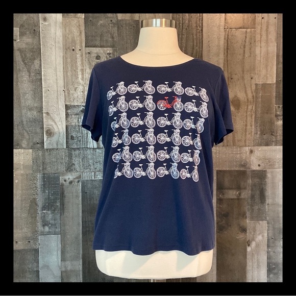 Karen Scott red white and blue top size 16 sparkly bicycle patriotic 4th of July - Picture 1 of 11